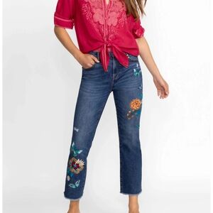 Johnny Was Taymia Cropped Baby Boot Embroidered Jeans